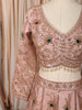 Soft Peach Floral Vine Sequins and Multicolor Stone Embroidered Design Banarasi Silk Bridal Lehenga with Matching Dupatta