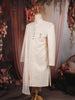 Soft Peach Floral Vine Thread Embroidered Design Jacquard Indo Western Sherwani Suit