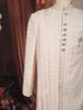 Soft Peach Floral Vine Thread Embroidered Design Jacquard Indo Western Sherwani Suit