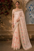 Soft Peach Floral Vine Thread Embroidered Design Pure Tussar Party Wear Saree with Floral Border