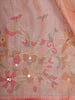 Soft Peach Floral Vine Thread Embroidered Design Pure Tussar Saree with Self Border