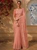 Soft Peach Floral Vine Thread Embroidered Design Pure Tussar Saree with Self Border