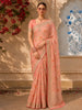 Soft Peach Floral Vine Zari Embroidered Design Chiffon Fancy Saree with Zari Border