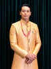 Soft Peach Floral Zari Woven Design Semi Silk Sherwani Set with Pocket Brooch