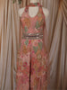 Soft Peach Floral Zari and Mirror Embroidered Design Tissue Jumpsuit with Choker Dupatta