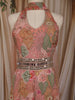 Soft Peach Floral Zari and Mirror Embroidered Design Tissue Jumpsuit with Choker Dupatta