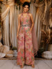 Soft Peach Floral Zari and Mirror Embroidered Design Tissue Jumpsuit with Choker Dupatta