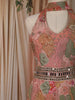 Soft Peach Floral Zari and Mirror Embroidered Design Tissue Jumpsuit with Choker Dupatta