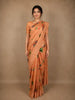 Soft Peach Floral and Peacock Woven Design Pure Tussar Saree with Elephant Woven Border