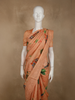 Soft Peach Floral and Peacock Woven Design Pure Tussar Saree with Elephant Woven Border