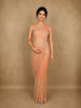 Soft Peach Heavy Sequins and Beads Embroidered Design Net Designer Saree with Scalloped Border