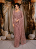 Soft Peach Heavy Sequins and  Beads Embroidered Design Net Party Wear Saree with Matching Stitched Full Sleeve Designer Blouse