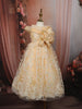 Soft Peach Heavy Sequins and Glitter Embellished Design Net Party Wear Kids Frock