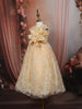 Soft Peach Heavy Sequins and Glitter Embellished Design Net Party Wear Kids Frock
