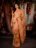 Soft Peach Orange Floral Printed Design Pure Organza Saree with Designer Border