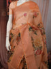 Soft Peach Orange Floral Printed Design Pure Organza Saree with Designer Border