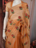 Soft Peach Orange Floral Thread Embroidered Design Pure Organza Saree with Scalloped Border