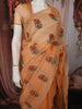 Soft Peach Orange Floral Thread Embroidered Design Pure Organza Saree with Scalloped Border