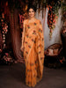 Soft Peach Orange Floral Thread Embroidered Design Pure Organza Saree with Scalloped Border