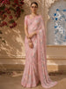 Soft Peach Pink Floral Printed Design Chiffon Fancy Saree with Designer Border