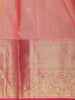 Soft Peach Pink Floral Zari Woven Design Pure Kanchipuram Silk Saree with Contrast Border