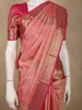 Soft Peach Pink Floral Zari Woven Design Pure Kanchipuram Silk Saree with Contrast Border