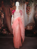 Soft Peach Pink Sequins Embroidered Design Pure Organza Party Wear Saree with Lace Border