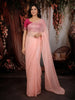 Soft Peach Pink Sequins Embroidered Design Pure Organza Party Wear Saree with Lace Border