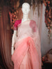 Soft Peach Pink Sequins Embroidered Design Pure Organza Party Wear Saree with Lace Border