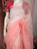 Soft Peach Pink Sequins Embroidered Design Pure Organza Party Wear Saree with Lace Border