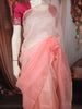 Soft Peach Pink Sequins Embroidered Design Pure Organza Party Wear Saree with Lace Border