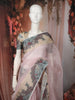 Soft Peach Pink Striped Zari Woven Design Pure Tissue Organza Fancy Saree with Contrast Birds Motif Border
