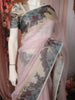 Soft Peach Pink Striped Zari Woven Design Pure Tissue Organza Fancy Saree with Contrast Birds Motif Border