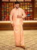 Soft Peach Solid Woven Design Semi Silk Full-Sleeve Shirt with Matching Dhoti Set