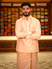 Soft Peach Solid Woven Design Semi Silk Full-Sleeve Shirt with Matching Dhoti Set