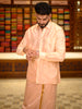 Soft Peach Solid Woven Design Semi Silk Full-Sleeve Shirt with Matching Dhoti Set