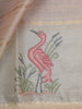 Soft Peach Striped Zari Woven Design Pure Organza Fancy Saree with Contrast Birds Motif Border
