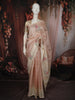 Soft Peach Striped Zari Woven Design Pure Organza Fancy Saree with Contrast Birds Motif Border
