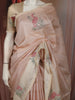 Soft Peach Striped Zari Woven Design Pure Organza Fancy Saree with Contrast Birds Motif Border