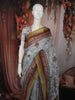 Soft Pearl Grey Floral Vine Thread Embroidered Design Pure Tussar Silk Fancy Saree with Contrast Border
