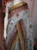 Soft Pearl Grey Floral Vine Thread Embroidered Design Pure Tussar Silk Fancy Saree with Contrast Border