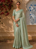 Soft Pistachio Green Floral Thread Embroidered Design Pure Organza Saree with Solid Border