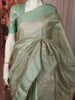 Soft Pistachio Green Floral Thread Embroidered Design Pure Organza Saree with Solid Border
