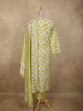 Soft Pistachio Green Ikat Printed Design Cotton Salwar Suit with Dupatta