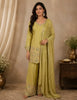 Soft Pistachio Lime Green Floral Sequins and Beads Embroidered Design Satin Palazzo Suit with Dupatta