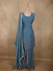 Soft Powder Blue Floral Beads Embroidered Design Organza Palazzo Suit with Dupatta