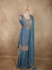 Soft Powder Blue Floral Beads Embroidered Design Organza Palazzo Suit with Dupatta