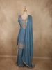 Soft Powder Blue Floral Beads Embroidered Design Organza Palazzo Suit with Dupatta