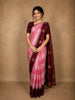 Soft Rose Pink Striped Woven Design Pure Kanchipuram Silk Saree with Contrast Peacock Border