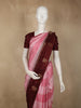 Soft Rose Pink Striped Woven Design Pure Kanchipuram Silk Saree with Contrast Peacock Border